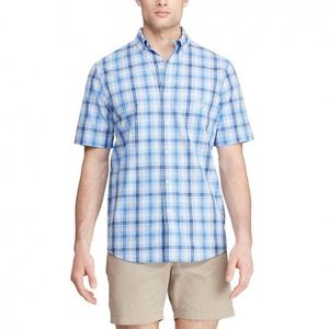 Chaps Short Sleeve Button Up Shirt Sz L Blue plaid